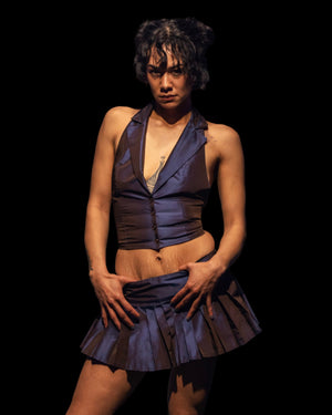 Rosette Pleated Mini Skirt - Brown/Purple