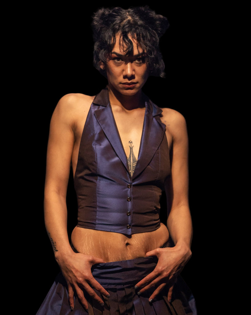 Halter Waistcoat Top - Brown/Purple