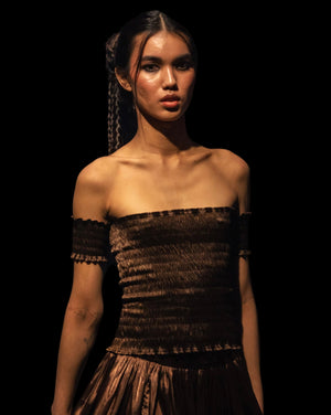 Shirred Boobtube + Cuffs - Brown
